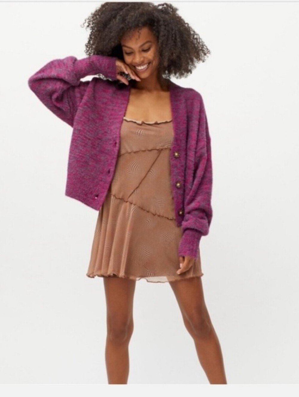 Urban Outfitters Thea Purple Oversized Fuzzy Button Front Cardigan Sweater XS
